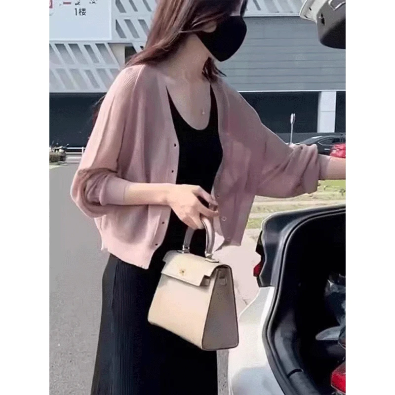 时尚针织开衫女装外搭夏季2025薄款搭配披肩上衣宽松短款防晒外套