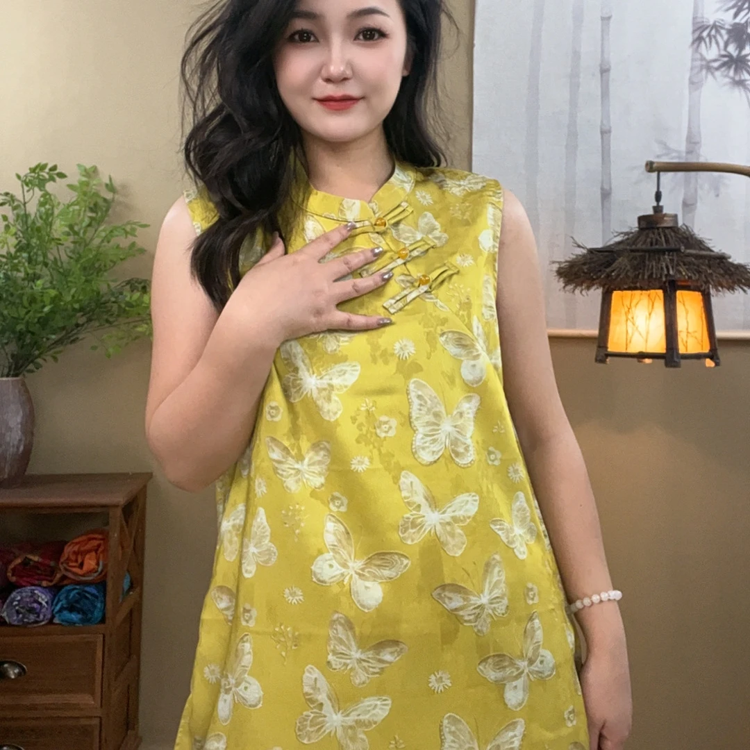 [大漂亮]金蝴蝶*薄款夏季中长款提花网红新中式上衣