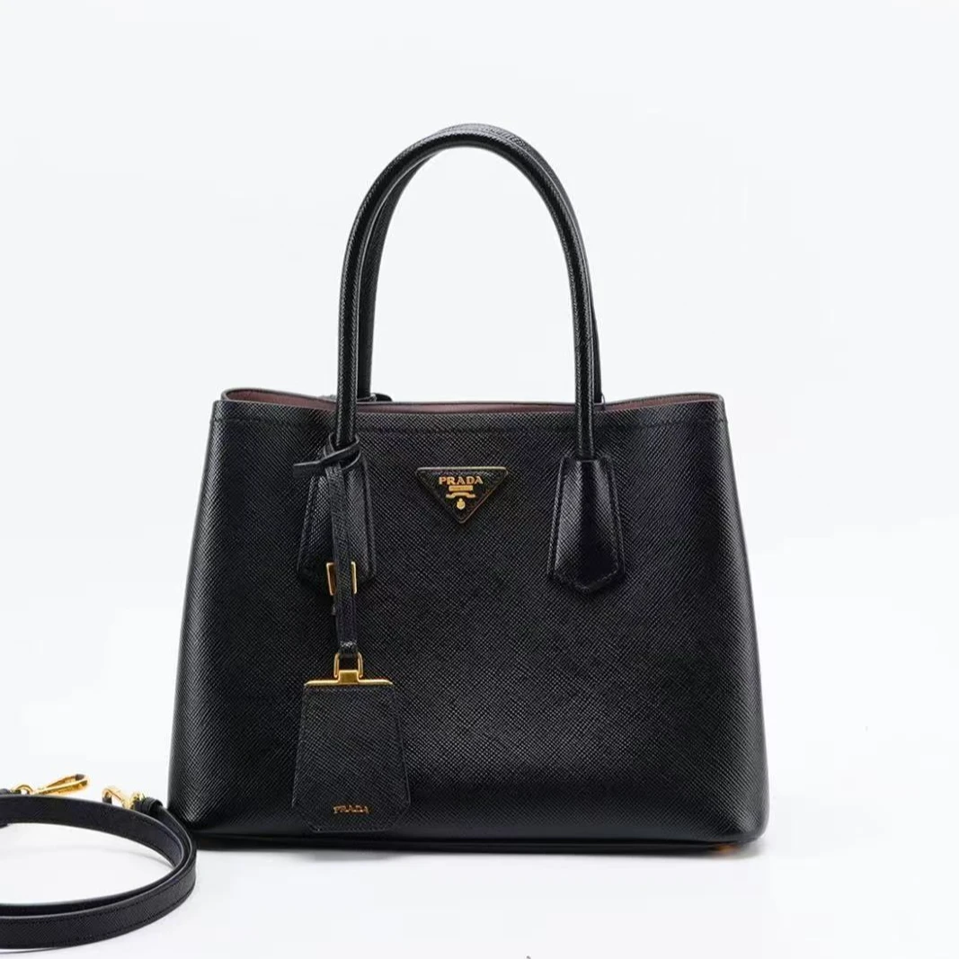 95新 Prada/普拉达 黑色中号double托特包/