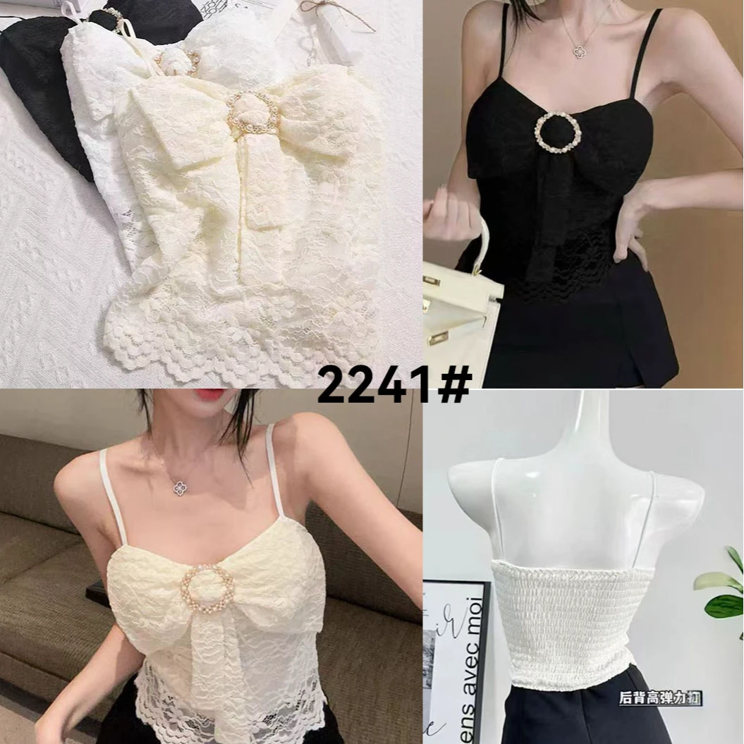 【0】纯欲蝴蝶结钉珠蕾丝白色吊带小背心打底夏季可内搭单穿丽九天