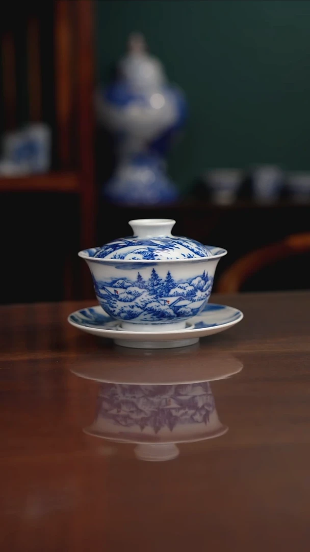 晓月柴窑 雪景盖碗
