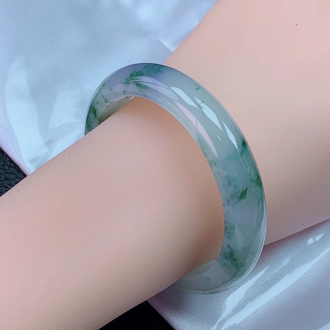 54圈冰胶满圈飘花带紫翡紫气东来特色款缅甸纯天然A货翡翠带证书