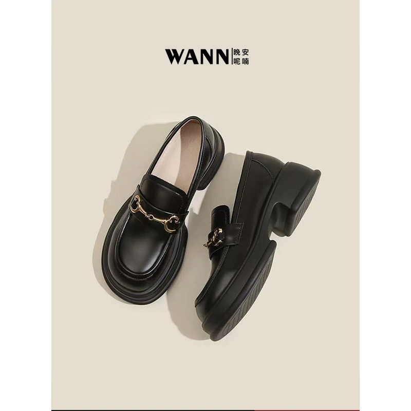 WANN/晚安呢喃 新款厚底增高百搭休闲一脚蹬乐福鞋