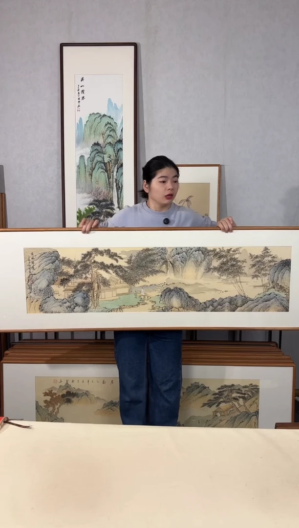 国画手绘*溪林归逸*52*172cm带框发货