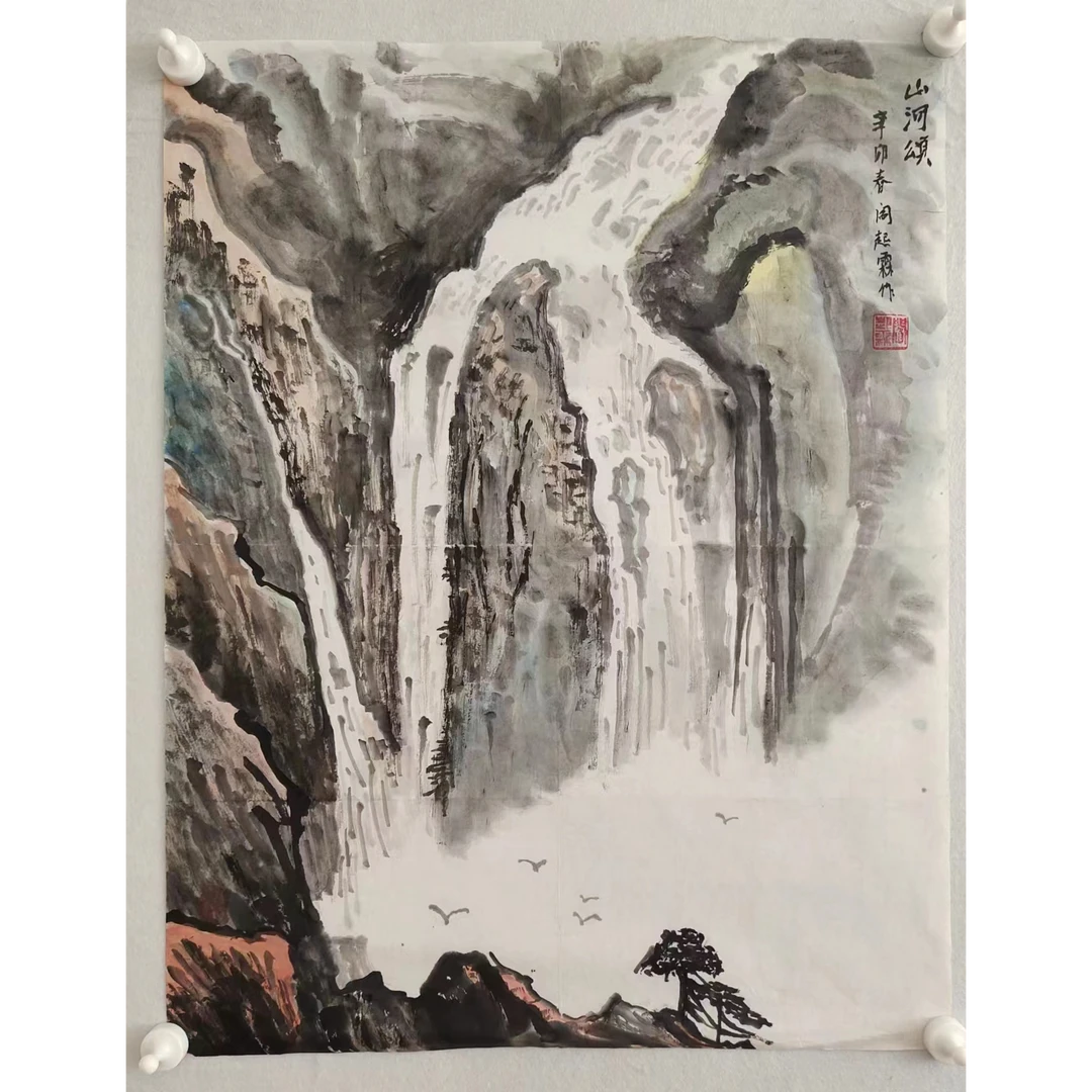 1481纯手绘《山河颂》中堂  尺寸：70cm*54cm