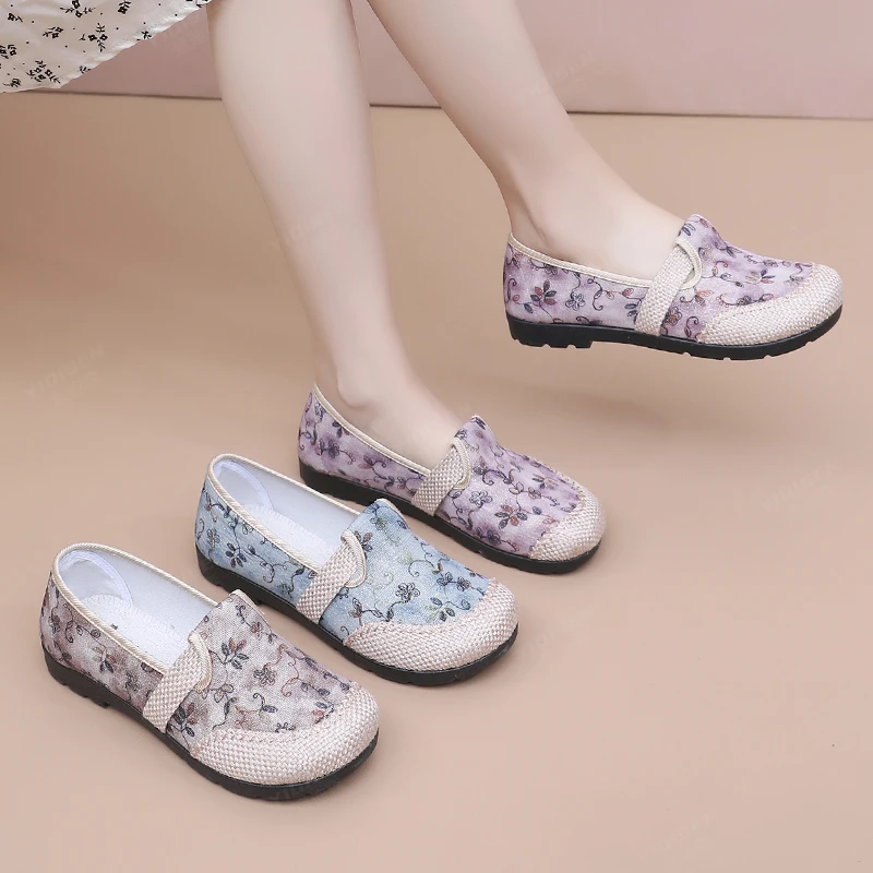 意迪森春季新款民族风布鞋妈妈鞋时尚底懒人鞋浅口百搭老北京布鞋