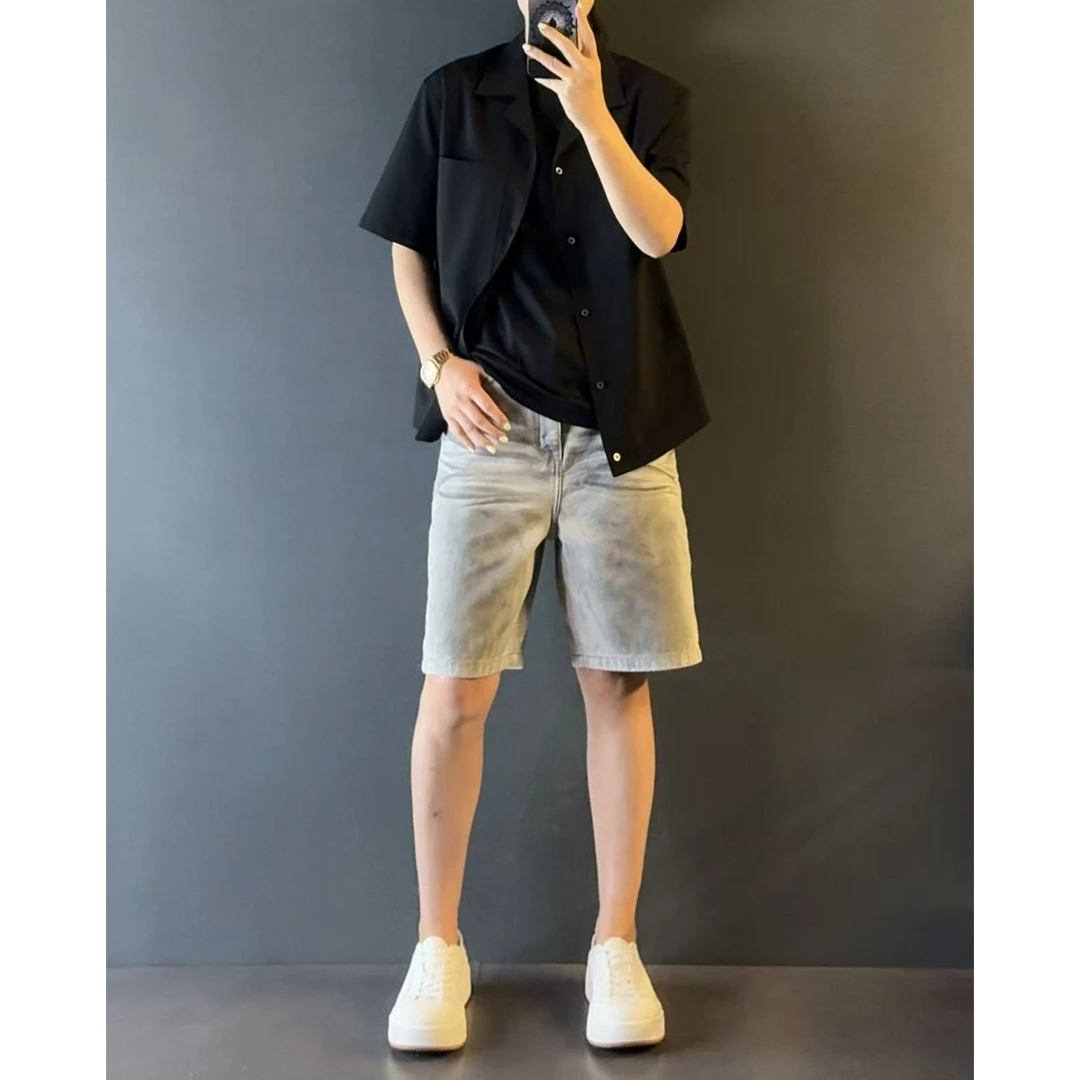 男士重工水洗手擦脏脏色阔腿牛仔短裤8910夏季款男装时尚休闲短裤