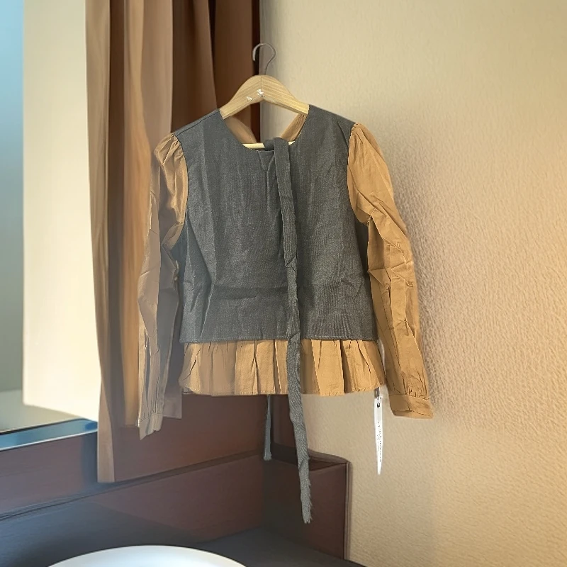 时尚撞色假两件女装秋季短款运动套装百搭气质857