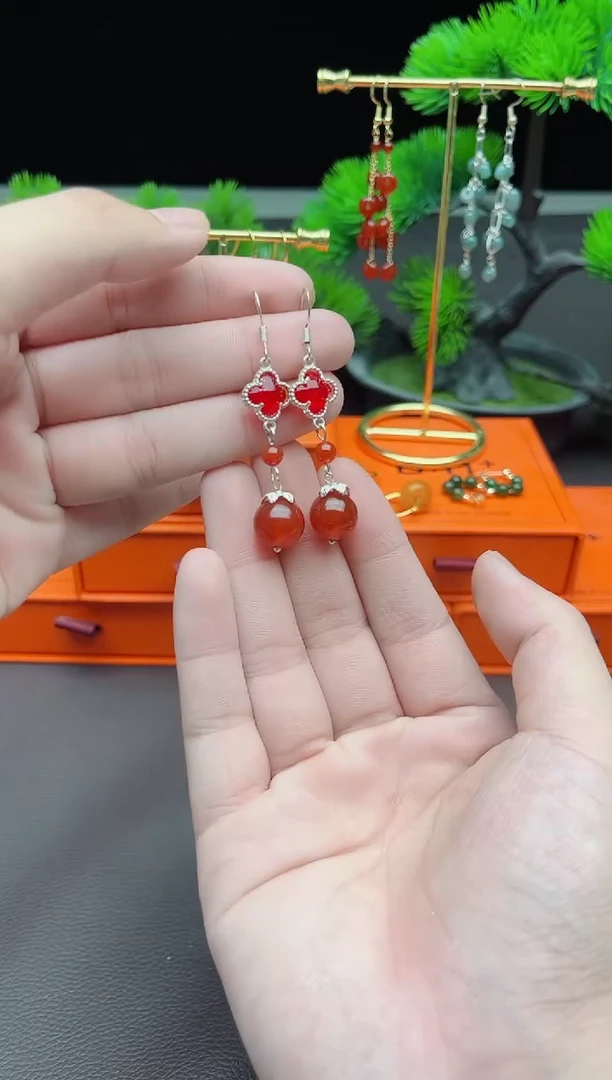 玛瑙/玉髓耳饰银S925镶嵌233