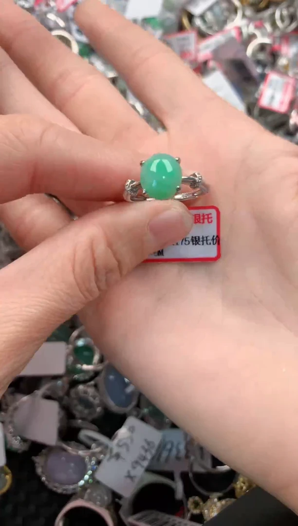银S925镶嵌戒指翡翠666------3