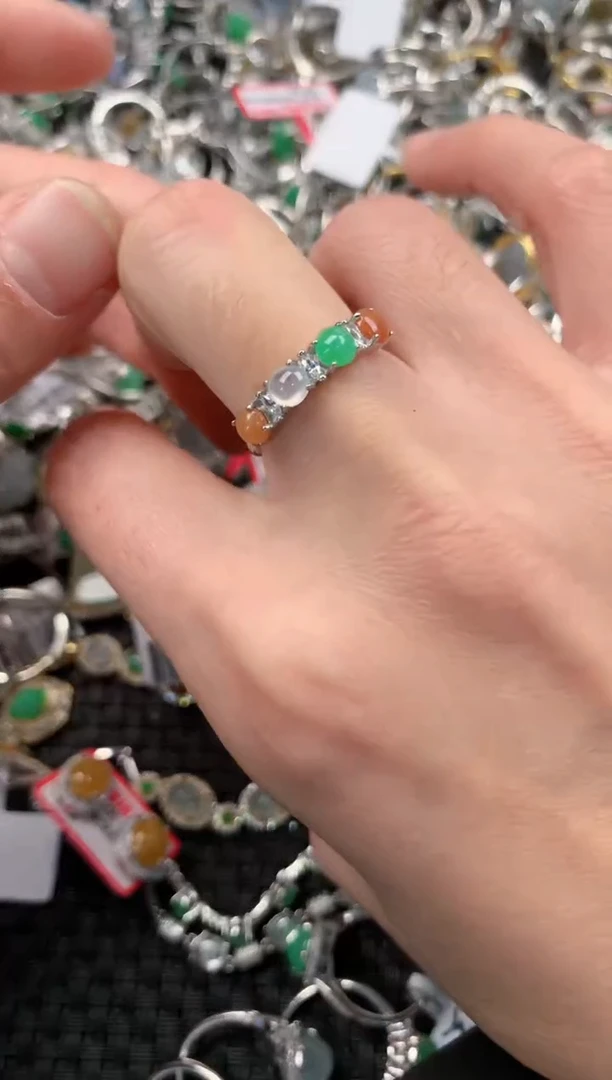 银S925镶嵌戒指翡翠666   2