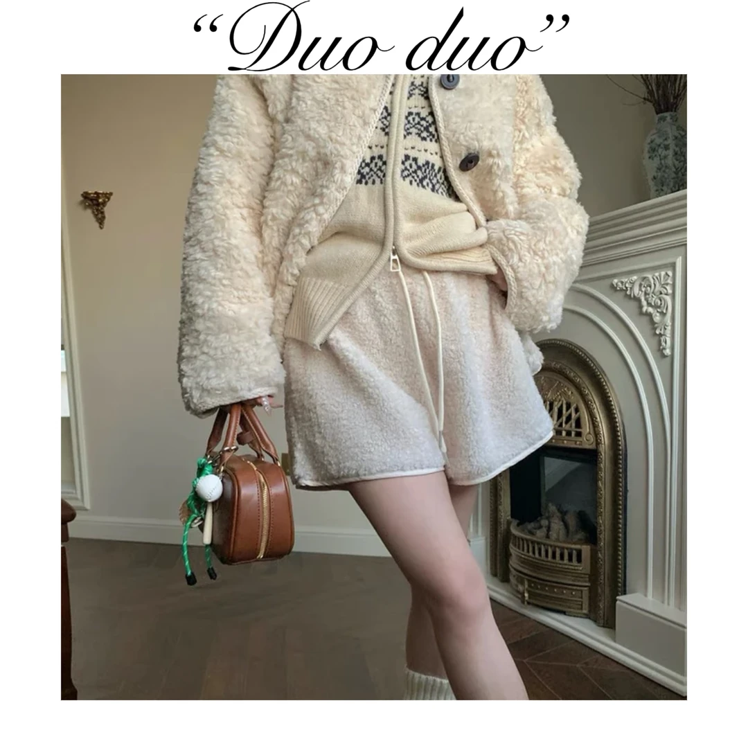 晚照梨花 - 韩国单E*g显比例腿长秋冬摇粒绒短裤韩版宽松显瘦女