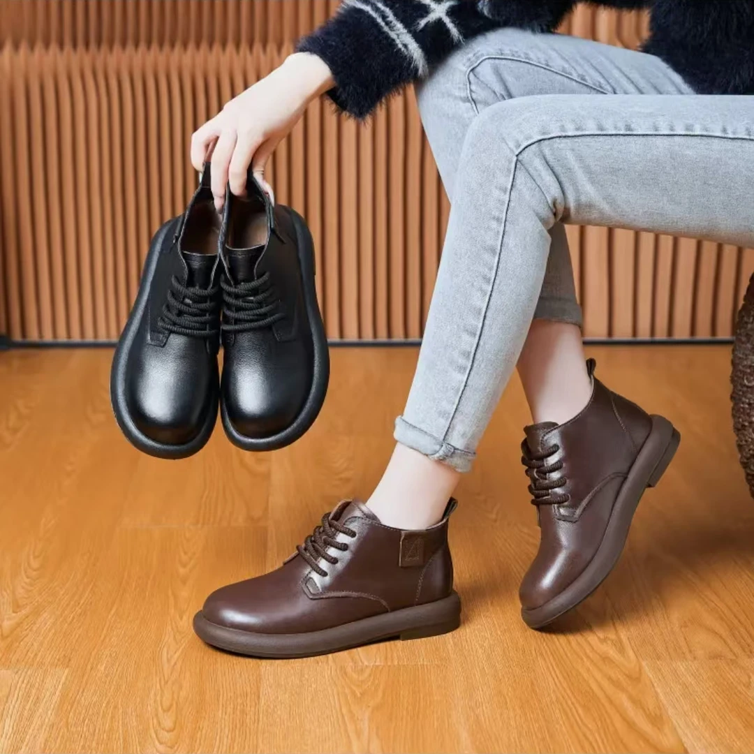 男女同款2025新款厚款防脏拼色系带防滑圆头马丁靴冬季英伦风靴子