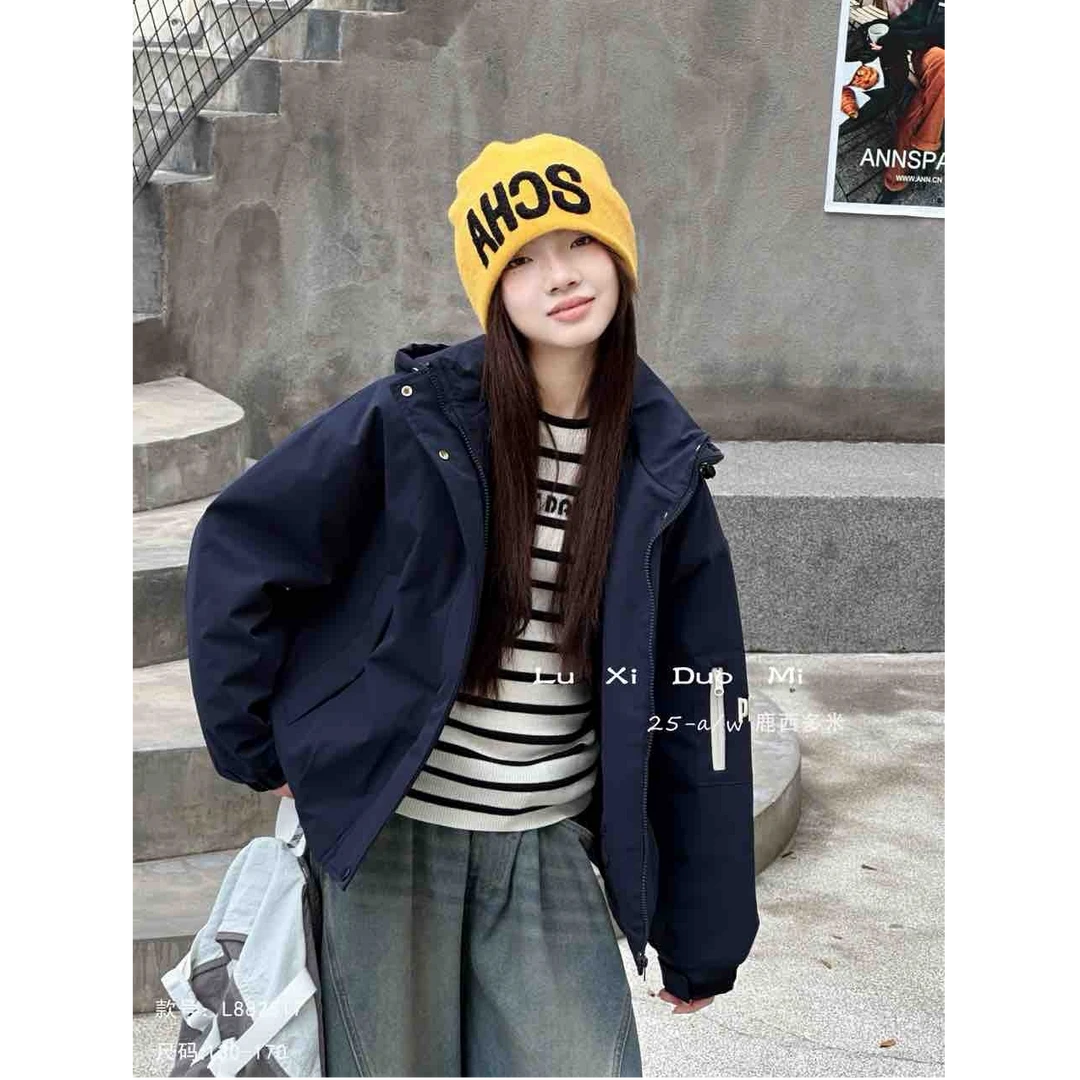 女童秋冬连帽拉链休闲风外套时尚加棉冲锋衣外套LXYDW582517