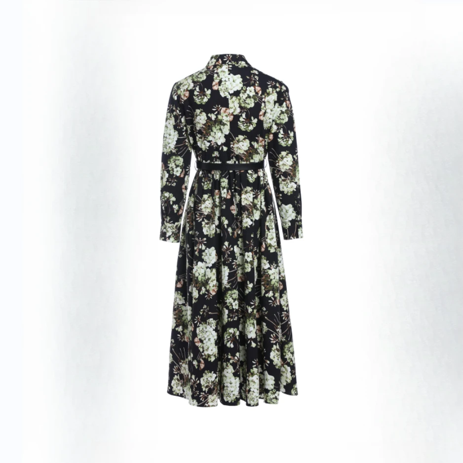 L·W/画而诗春季显瘦气质印花时尚设计师绿色女装连衣裙  LBD55015