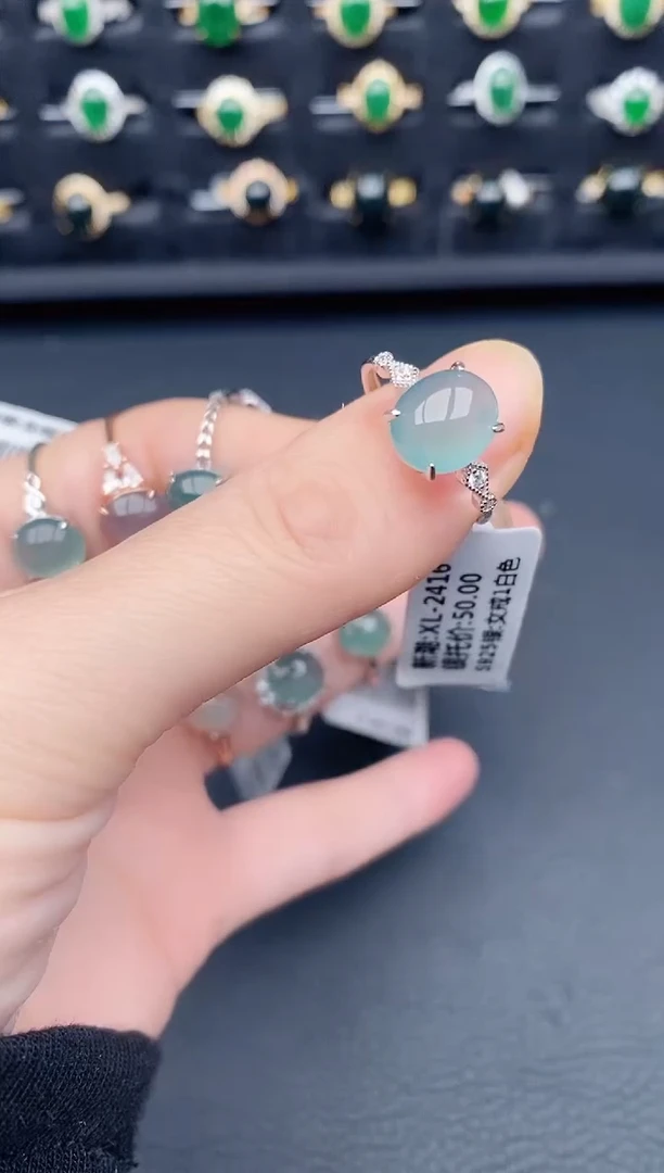 银S925镶嵌戒指翡翠天然a货翡翠5