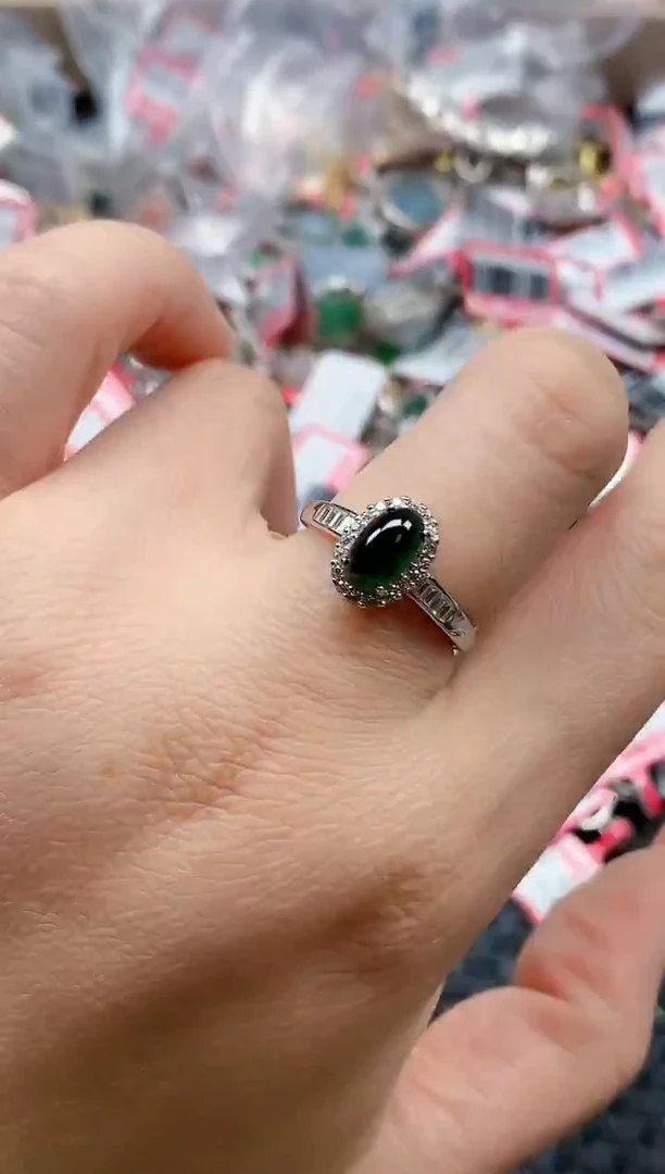 银S925镶嵌戒指翡翠天然A货缅甸翡翠