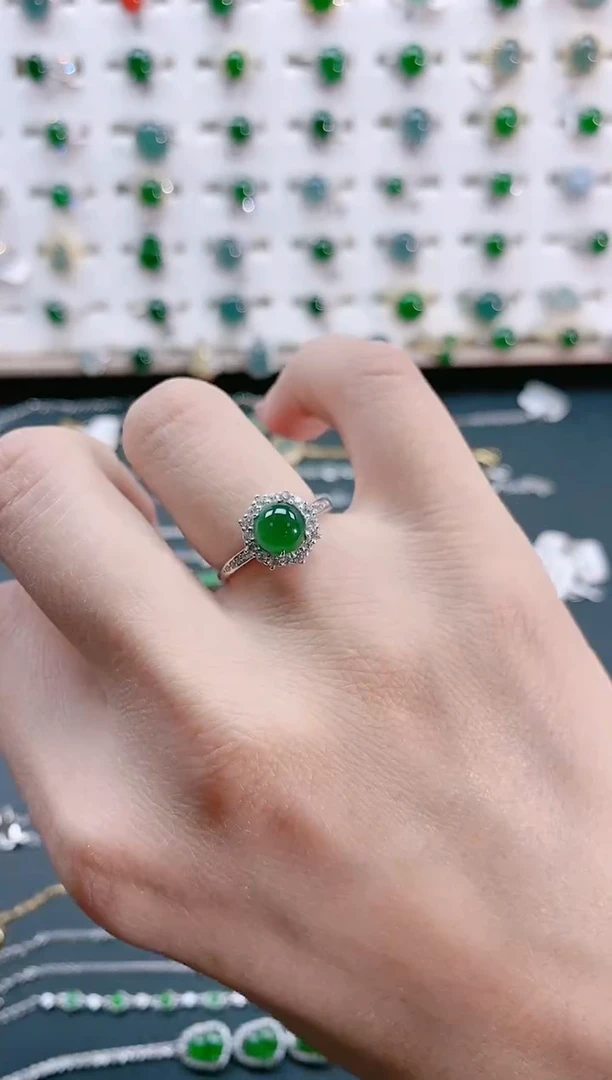 【闪购商品】翡翠戒指银S925镶嵌天然翡翠