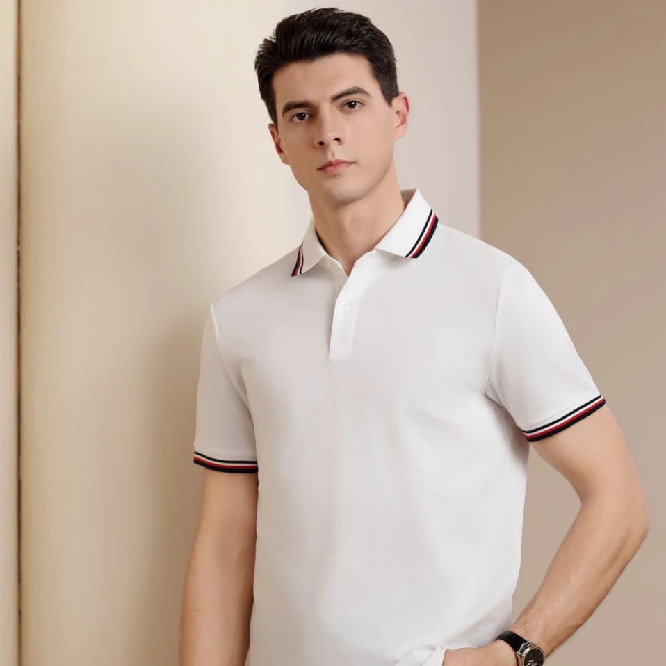 Polo衫男士舒适简约短袖休闲海鸥领翻领polo衫男正肩高级美式情侣