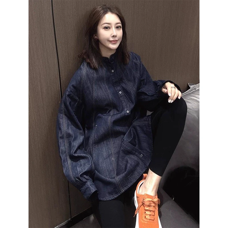 欧洲站2025早秋新款时髦设计宽松显瘦遮肉韩版长袖立领单排扣外套