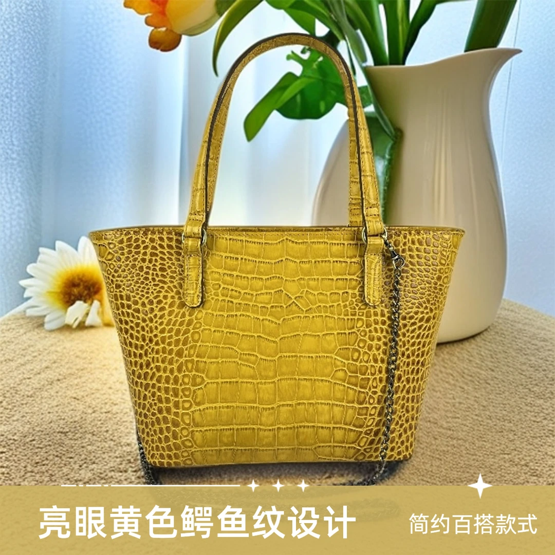 小众鳄鱼纹单肩包轻奢风设计师百搭潮流简约风托特包真皮女士