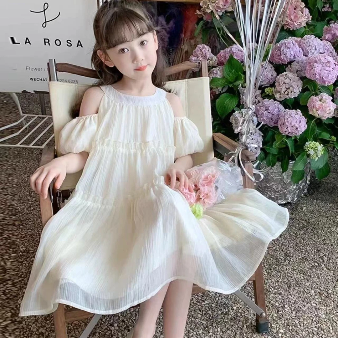 现货【款号125】领口颜色偏白AC533女童夏季压轴荷叶边挂脖连衣裙