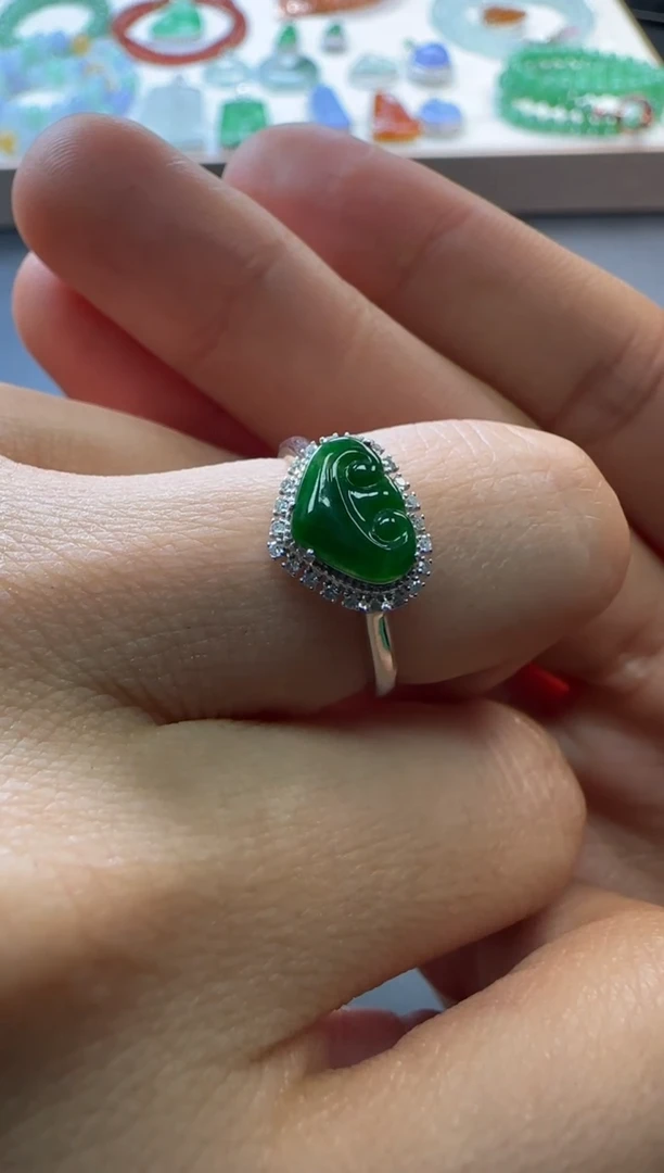【闪购商品】翡翠戒指18K金镶嵌不退不换 无鉴赏期