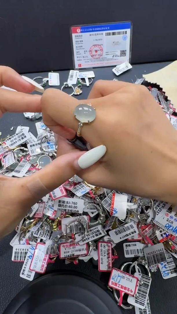 翡翠戒指银S925镶嵌戒指123