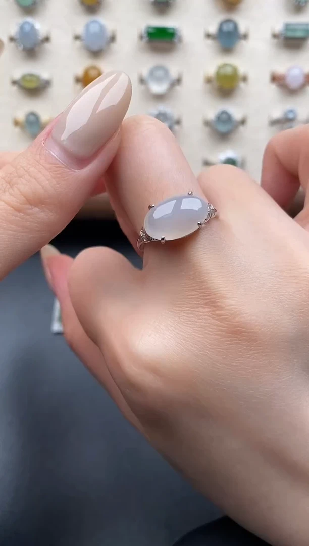 银S925镶嵌戒指翡翠一物一证一礼盒