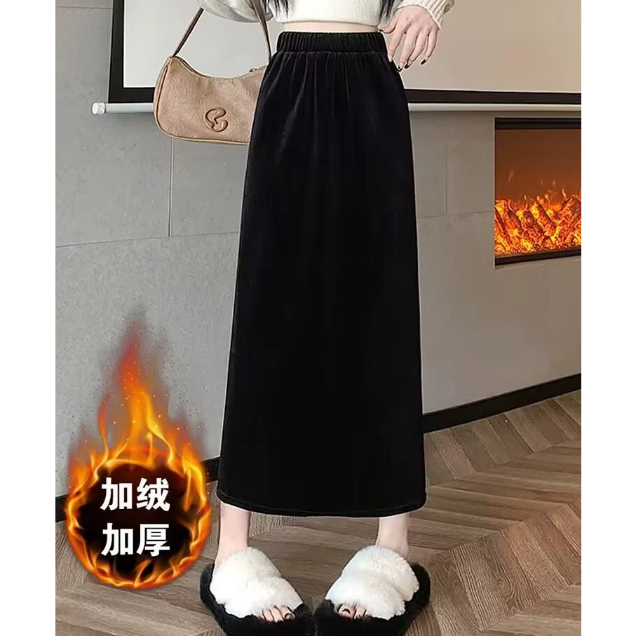 黑色金丝绒半身裙女2025春秋新垂顺百搭高级直筒气质显瘦a字长裙