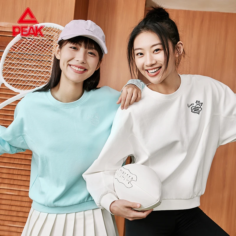 匹克时尚潮流时尚圆领运动服女打底衫无帽长袖针织卫衣-DF633062