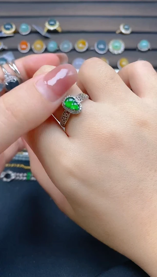 翡翠戒指银S925镶嵌15