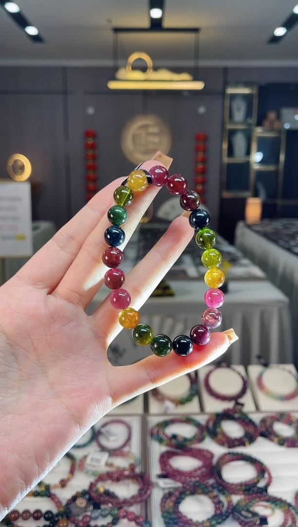 未镶嵌收藏级老矿碧玺色标单圈手串9mm+碧玺dan多样性发货一条