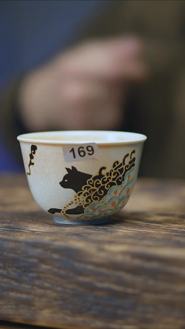 【闪购商品】169景德镇手绘玄猫窑变杯