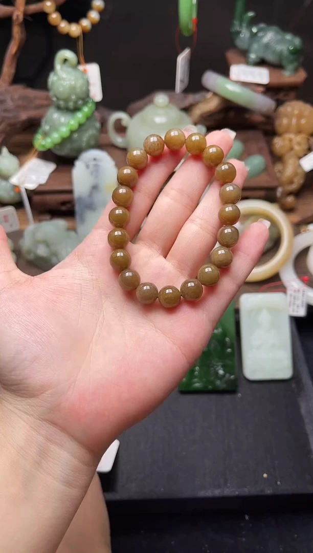 手串未镶嵌和田玉卡10且末全糖 圆珠 有瑕疵