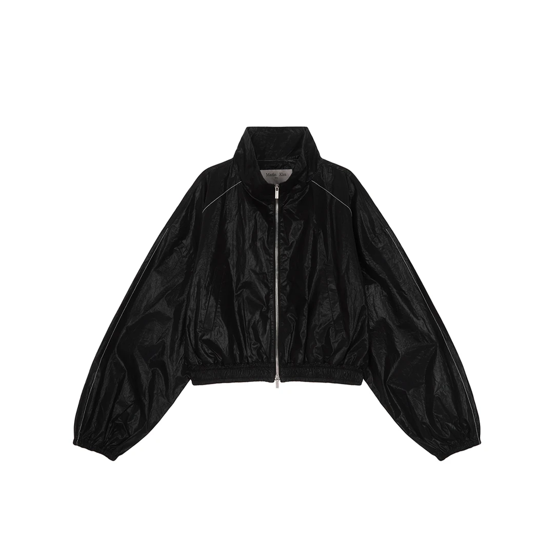 MATIN KIM短款宽松版廓形亮面棉质束腰涂层外套MK249OJP063M