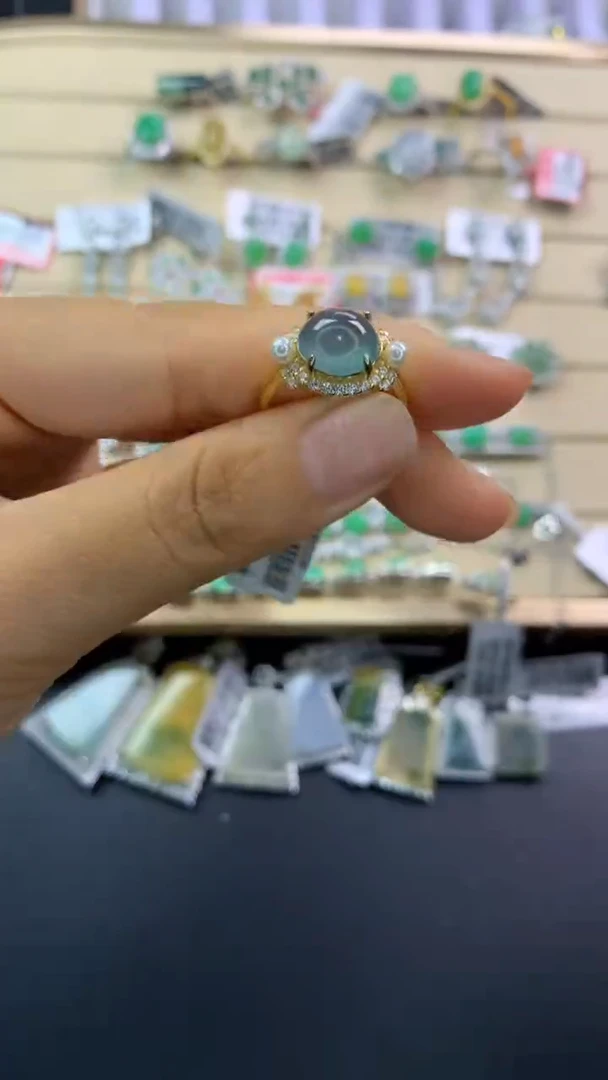 翡翠戒指银S925镶嵌翡翠 蛋面 银S925镶嵌