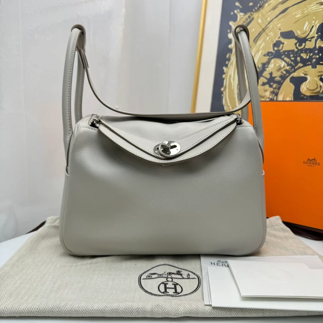 99新 Hermes/爱马仕 【杨贵妃专属】珍珠灰 lindy26 单肩包6