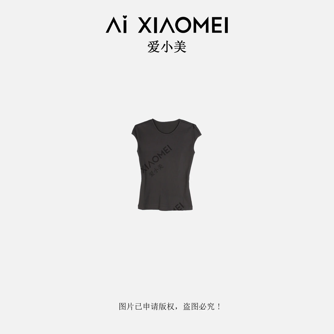 Aixiaomei/爱小美【小飞袖】纯色圆领肌理感无袖百搭修身T恤SY-2312