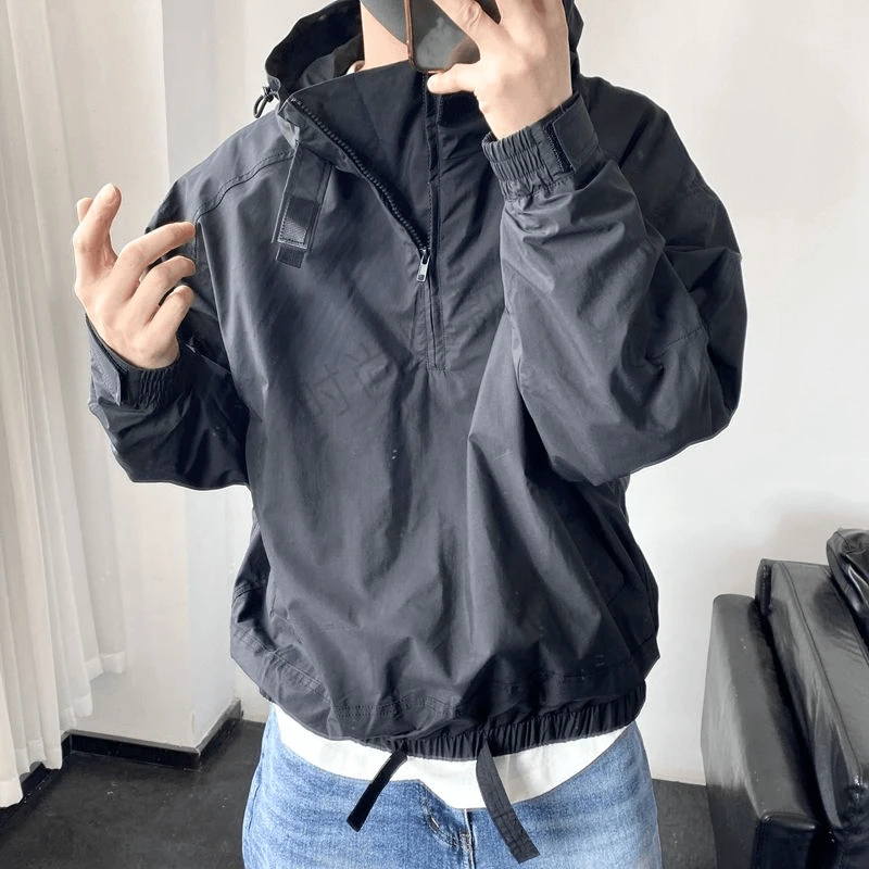 超新爆款黑武士连帽衣冲锋衣外套秋春季半拉链夹克休闲百搭上衣男