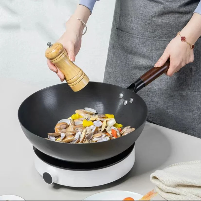 华邦30cm铸铁炒锅 0涂层窒氮防锈不挑炉灶无涂层炒菜锅