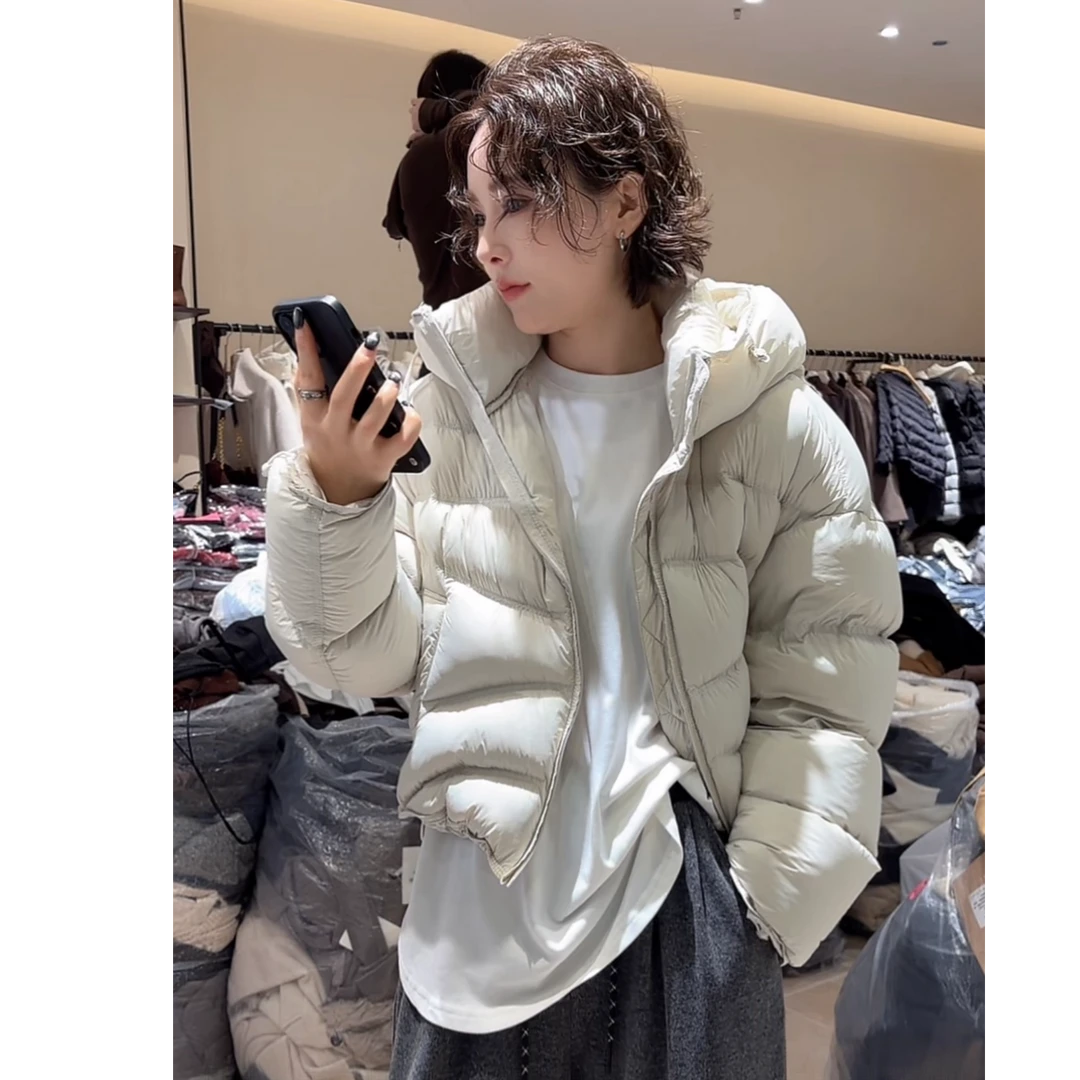 【格子家】冬季保暖女士连帽立领90白鸭绒羽绒服B446