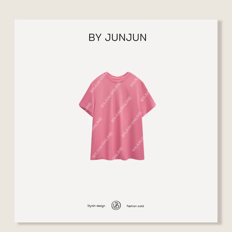 ByJunjun【火龙果】圆领纯棉百搭T恤夏季宽松圆领短袖C25T11178