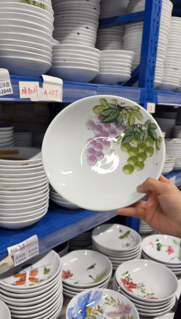 景德镇高温陶瓷食品级手绘釉中彩-圆深盘