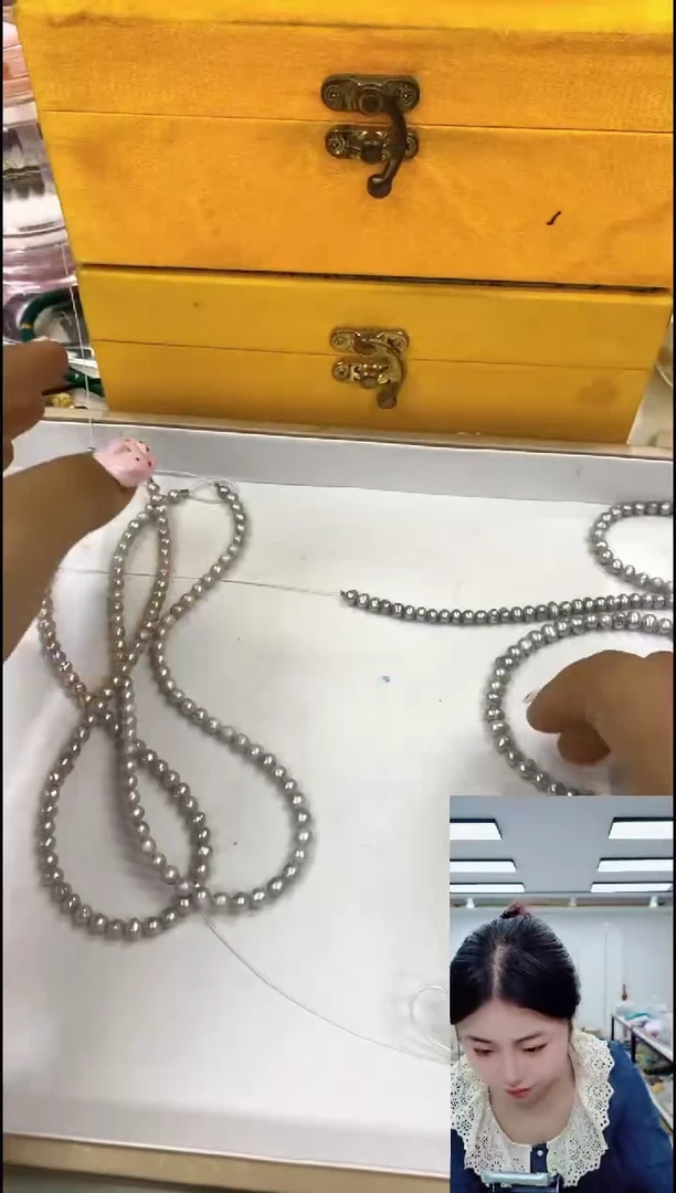 淡水珍珠银S925镶嵌颈饰1138灰项链