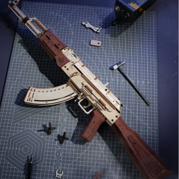 榫卯拼装ak47自动步枪可发射皮筋可多人对战