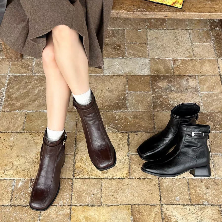 【源头工厂】爆款短靴法式英伦风2025秋冬女靴马丁靴粗跟拉带