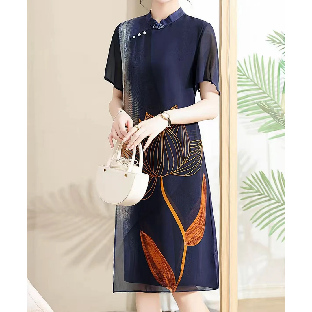 【撤柜断码甩】M1709女装印花连衣裙气质时尚休闲中长款裙子潮