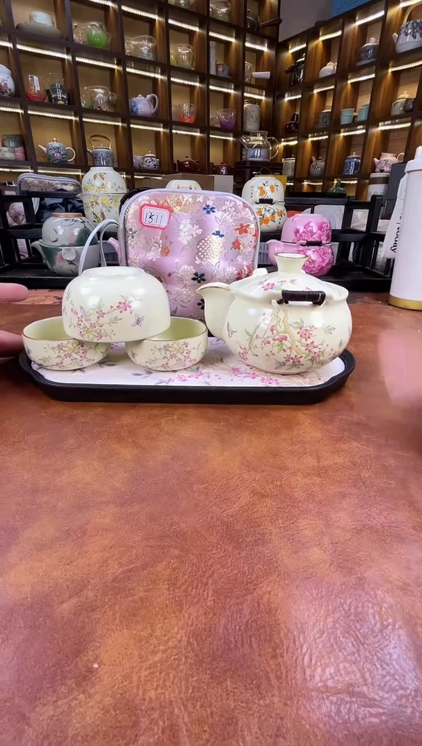 瓷片桃花宝瓶旅行+长方桃花盘