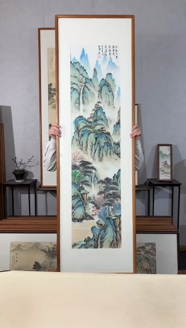 国画手绘*水绕千寻无倦意*52*172cm带框发货